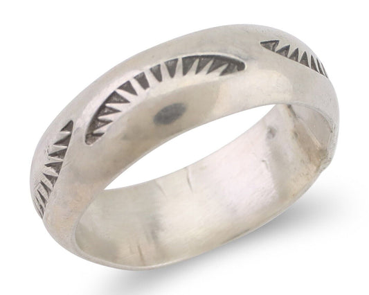 Navajo Hand Stamped Band 925 Silver 6.0 mm Signed Larry Chavez Size 5.75 C.80's