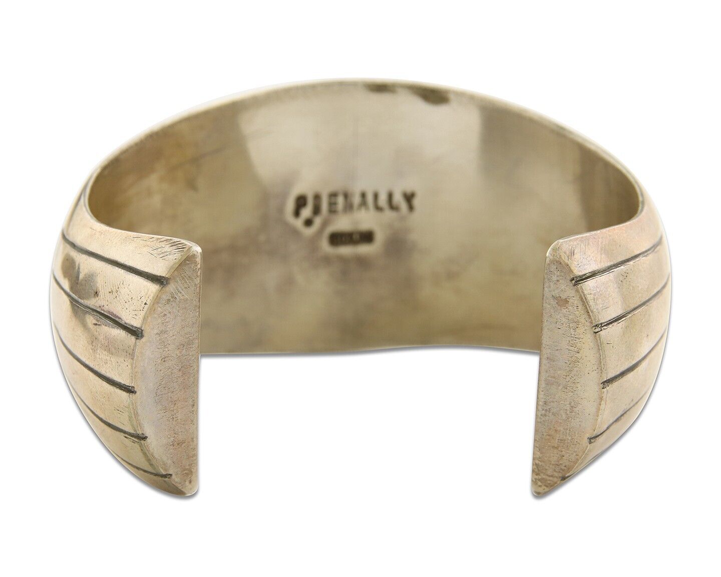 Navajo Bracelet .925 Silver Red Coral Cuff Artist Signed P Benally C.80's