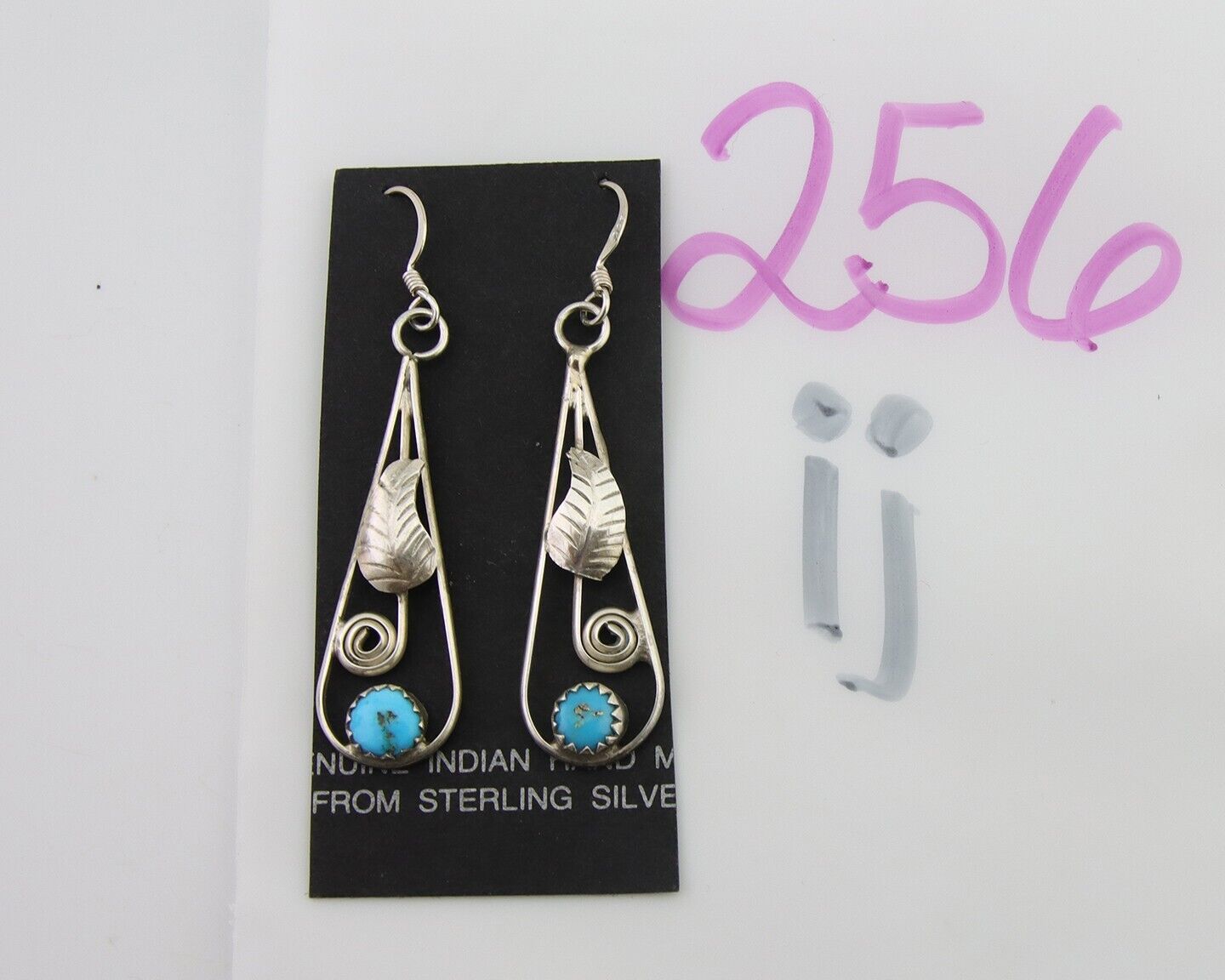 Navajo Dangle Earrings 925 Silver Natural Blue Turquoise Artist Signed JB C.80's