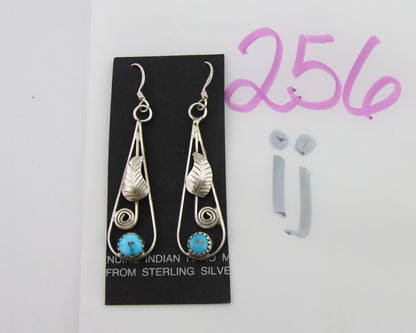 Navajo Dangle Earrings 925 Silver Natural Blue Turquoise Artist Signed JB C.80's