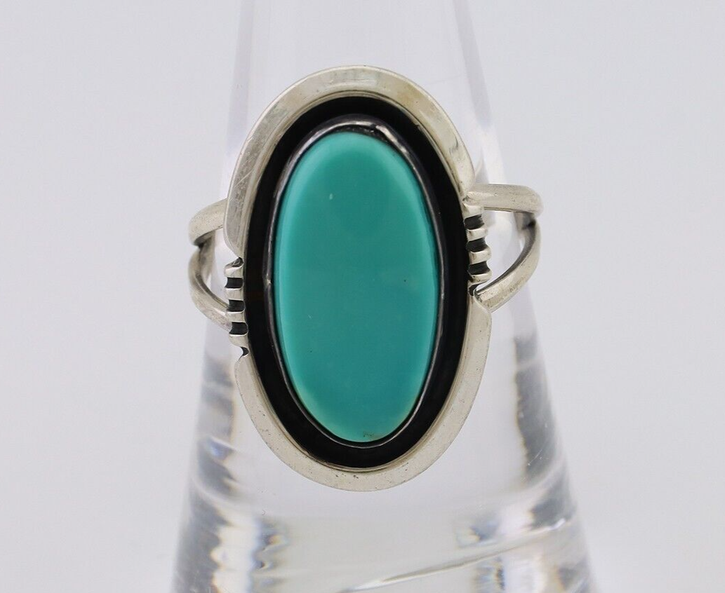 Navajo Hand Stamped Ring 925 Silver Natural Turquoise Native Artist C.80's
