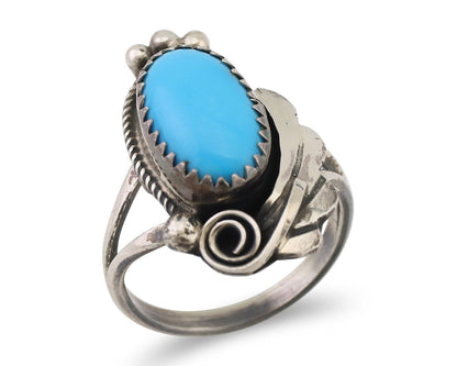 Navajo Ring 925 Silver Sleeping Beauty Turquoise Signed Justin Morris C.80's