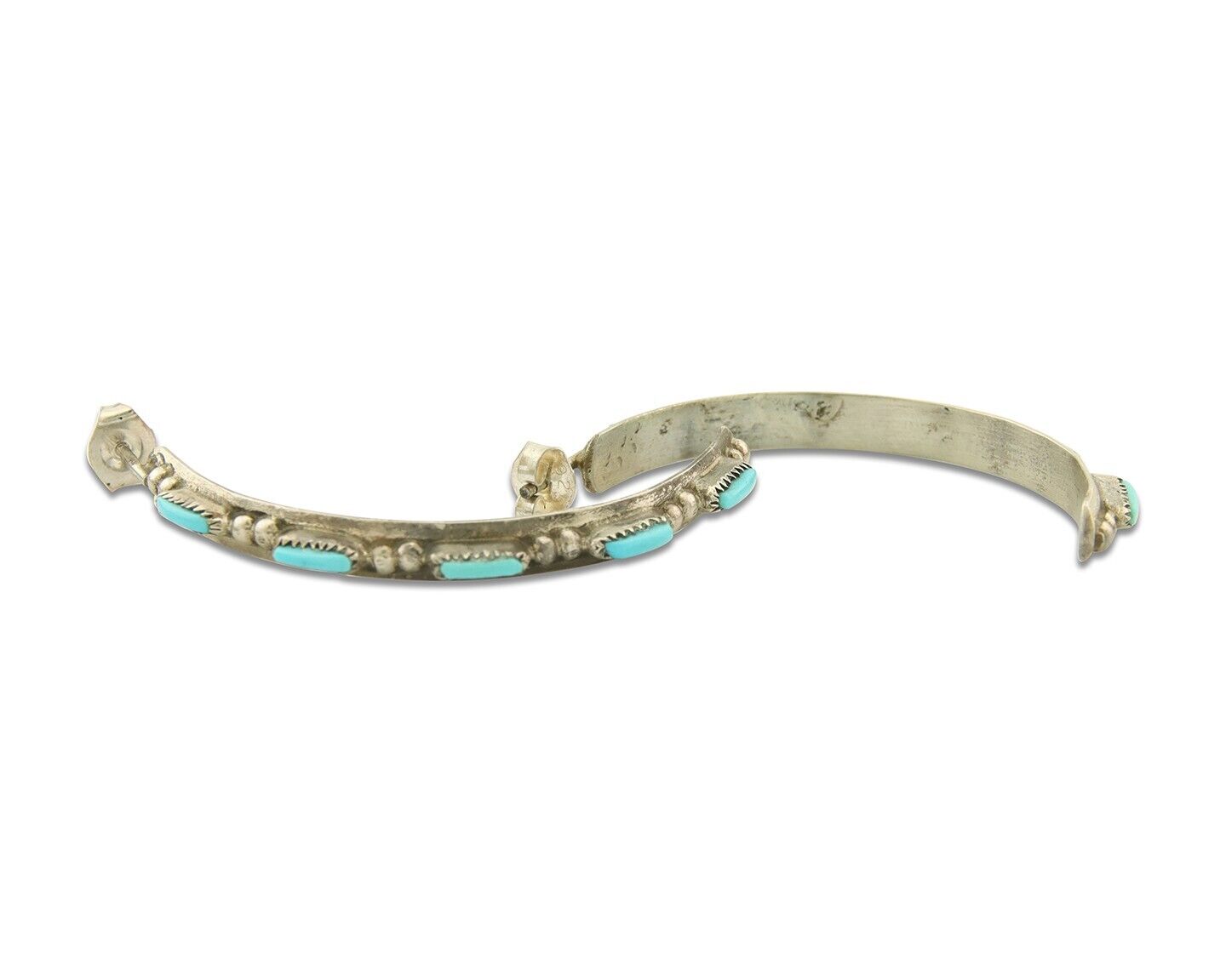 Navajo Hoop Earrings 925 Silver Natural Turquoise Native American Artist C.80's