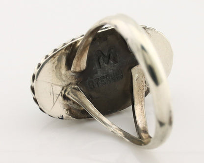 Navajo Ring 925 Silver Natural Kingman Turquoise Artist Signed M Montoya C.80's