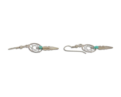 Navajo Dangle Dream Catcher Earrings 925 Silver Blue Turquoise Native Artist C80