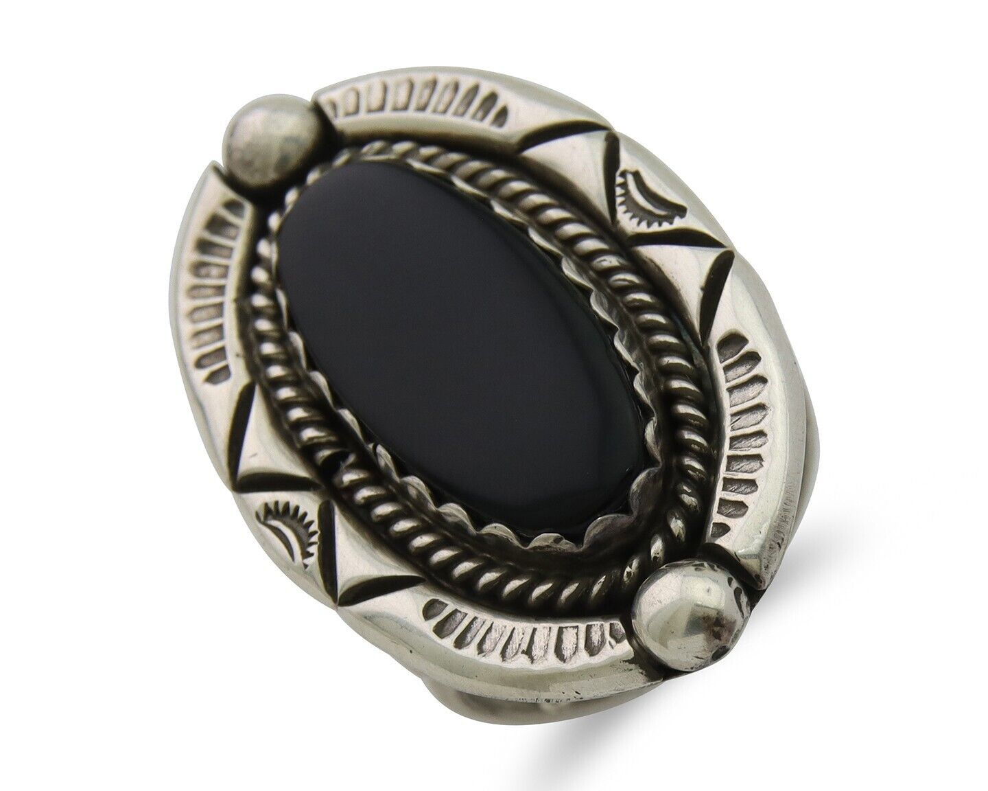 Navajo Ring 925 Silver Black Onyx Artist Signed V & N Edsitty C.80's
