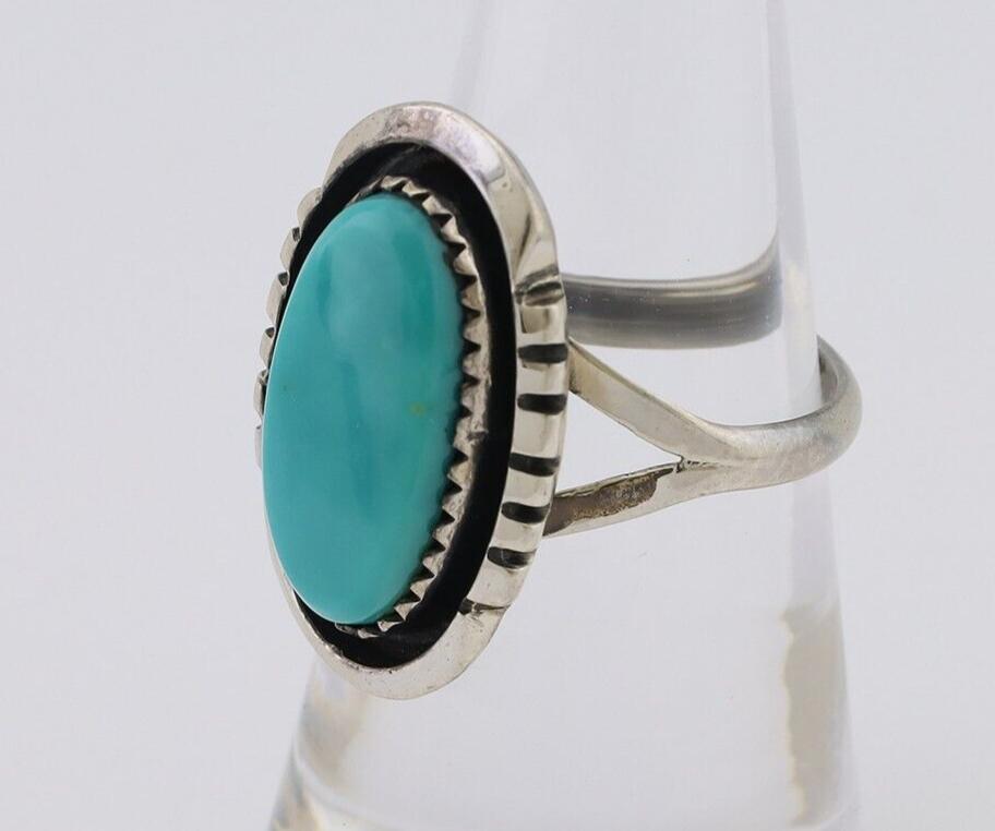 Navajo Hand Stamped Ring 925 Silver Natural Turquoise Native Artist C.80's