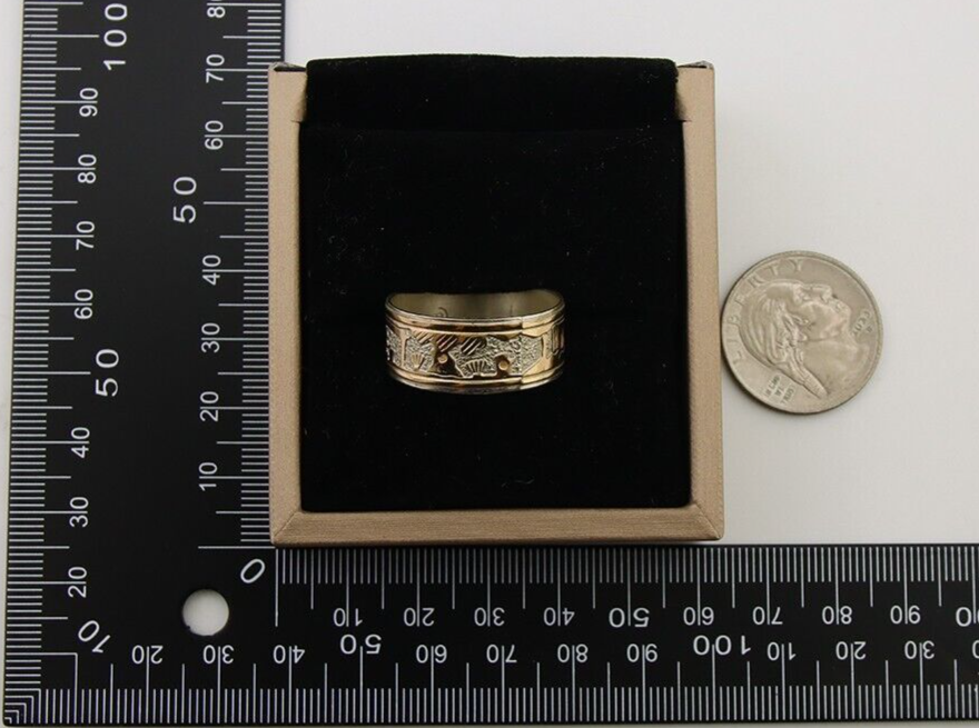 Men Navajo Handmade Ring 925 Silver & Gold Signed C8 C.80's