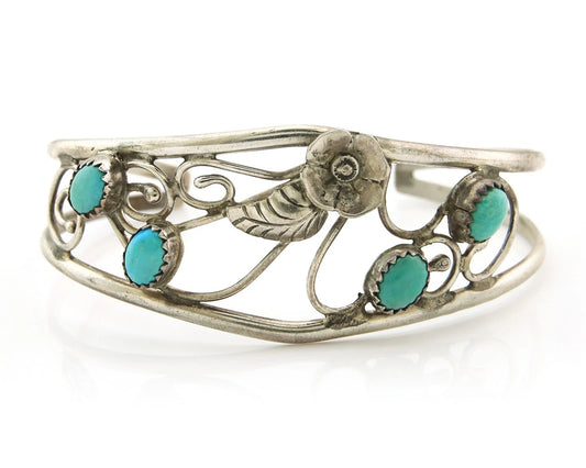 Navajo Cuff Bracelet Sterling Silver Turquoise Vintage Signed EG