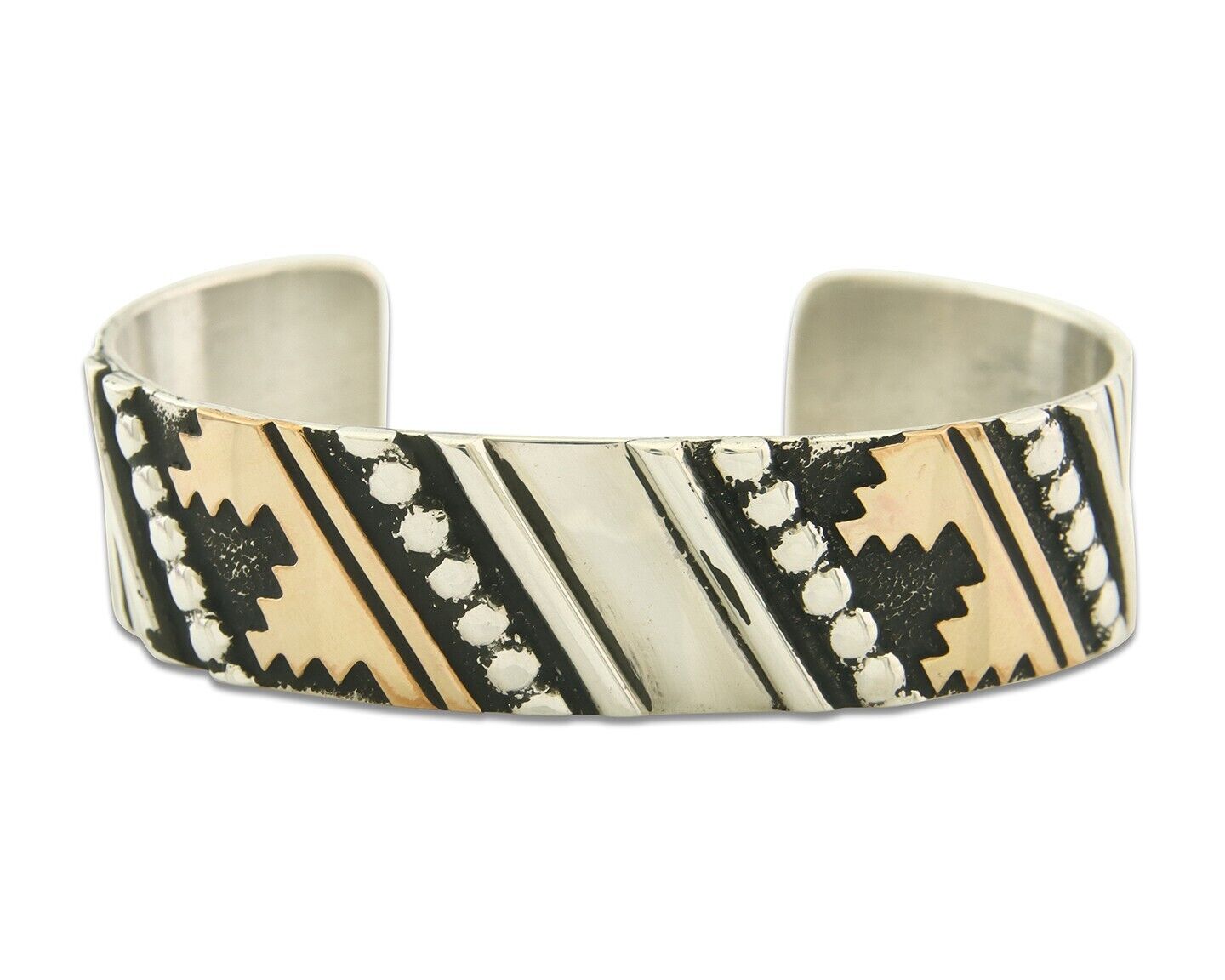Navajo Bracelet Gold & 925 Silver Handmade 16 mm Wide Signed Thomas Singer C80s
