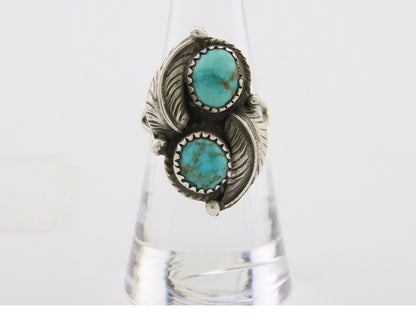 Navajo Ring 925 Silver Natural Turquoise Artist Signed MC C.80's Size 7.0