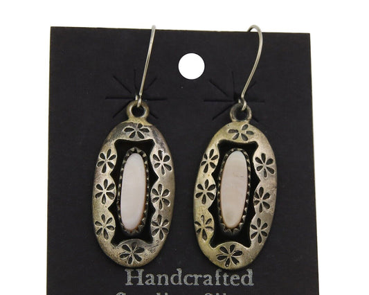 Navajo Earrings 925 Silver Handmade Natural Pink Mussel Native American Artist