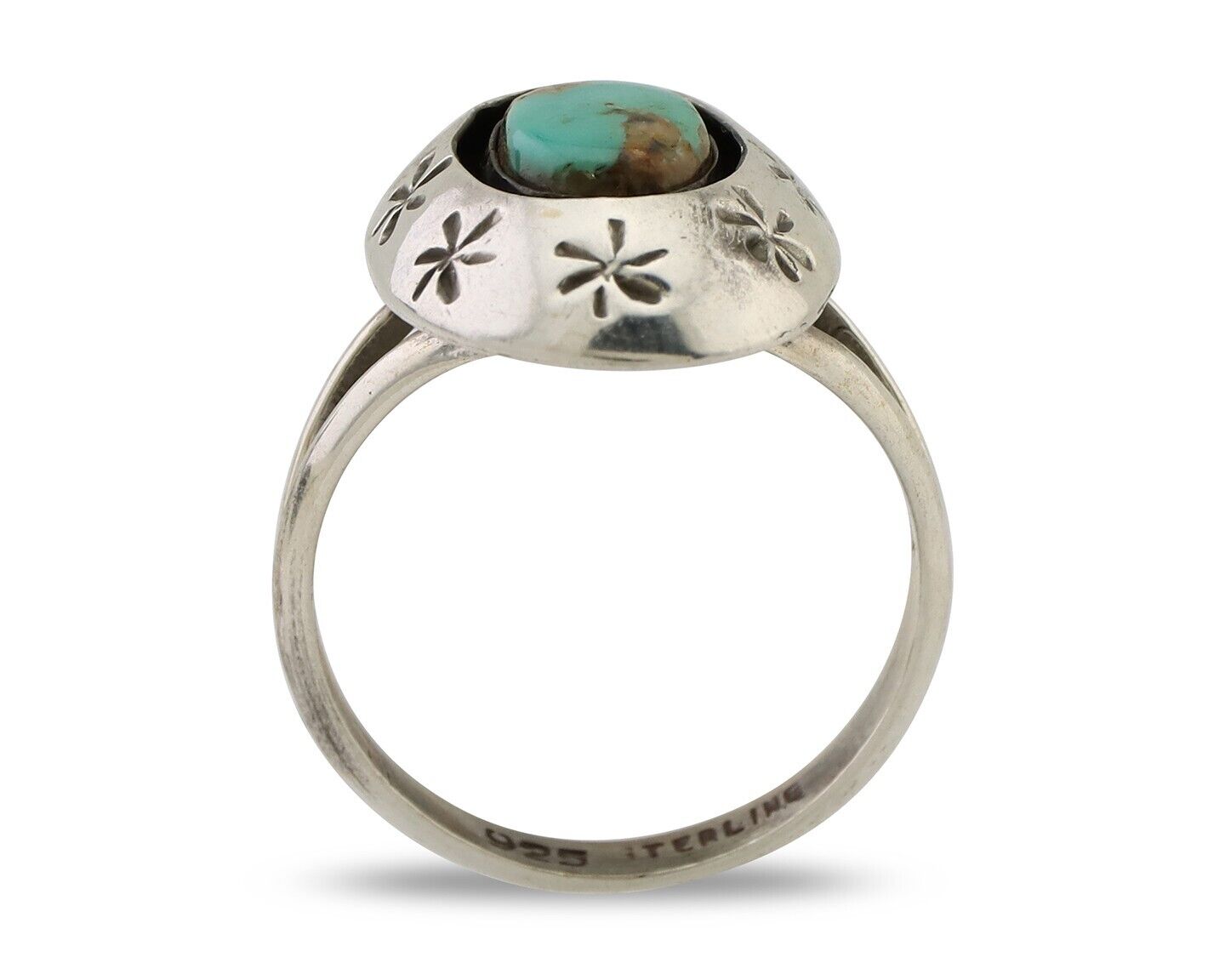 Navajo Ring 925 Silver Kingman Turquoise Native American Artist C.80's