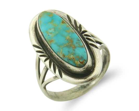 Vintage Navajo Ring 925 Sterling Silver Turquoise Handmade Signed C Size 7.25