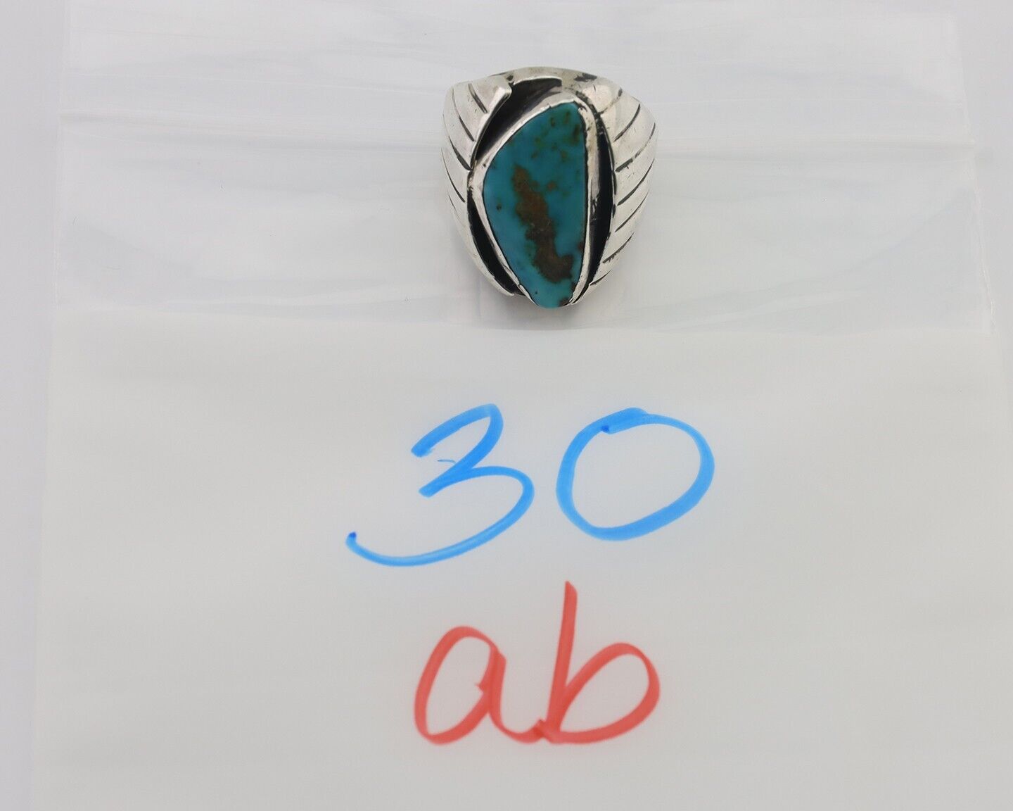 Navajo Ring 925 Silver Kingman Turquoise Native American Artist C.80's