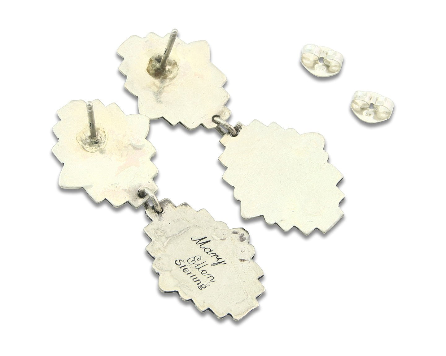 Navajo Earrings Sterling Silver Lapis & Truquoise Vintage Signed Mary Ellen