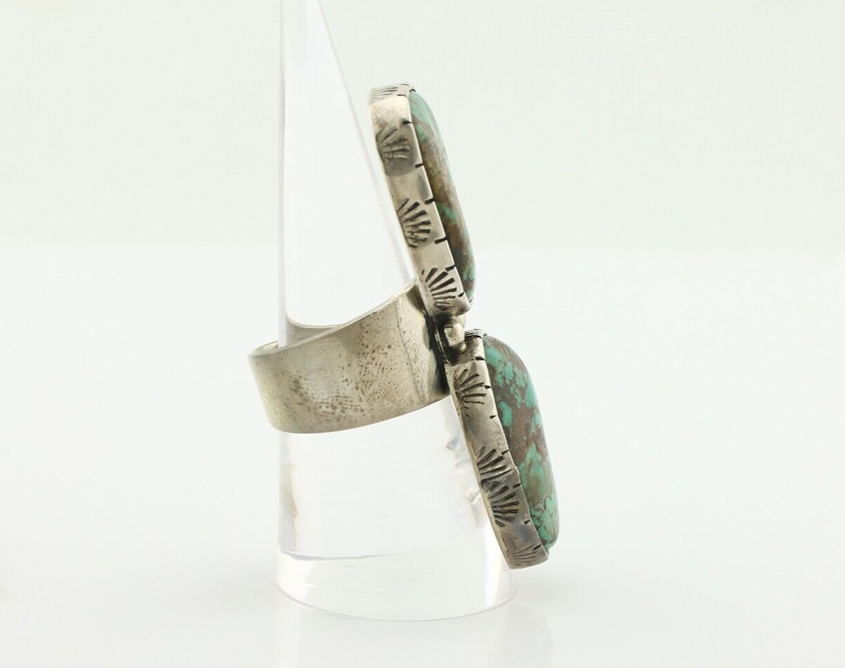 Navajo Ring 925 Silver Natural Green Turquoise Artist Signed M Guerro C.80's