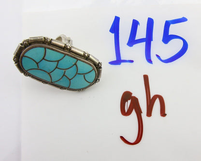 Navajo Ring 925 Silver Blue Turquoise Signed CL Haloo C.90's