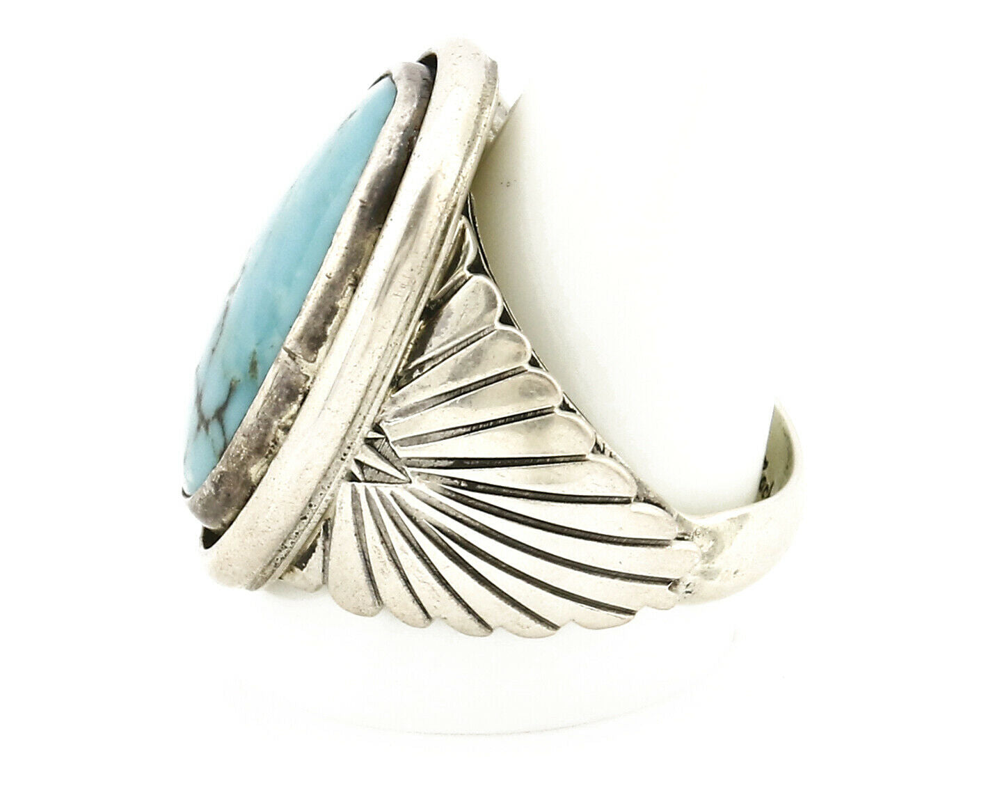 Navajo Ring .925 SOLID Silver Kingman Turquoise Signed Artist Doug Zachary C.80s