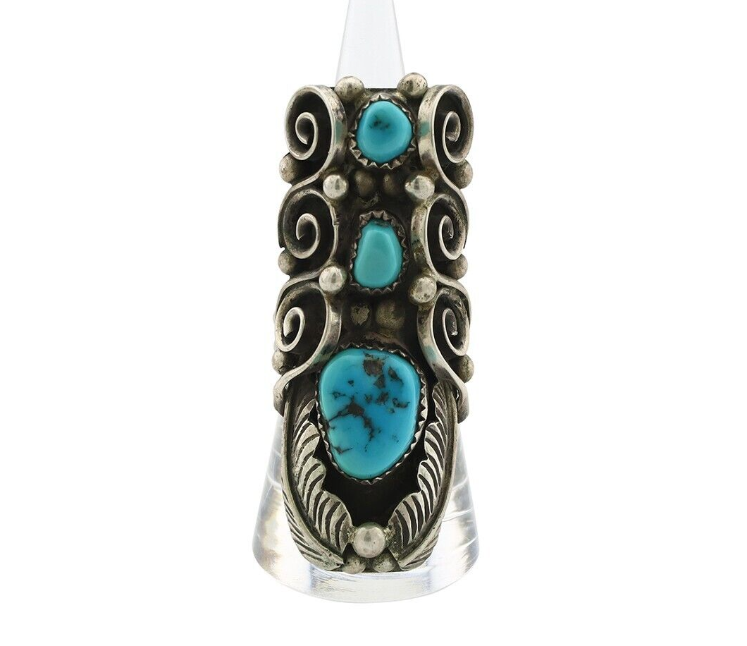 Navajo Ring 925 Silver Sleeping Beauty Turquoise Native American Artist C.80's