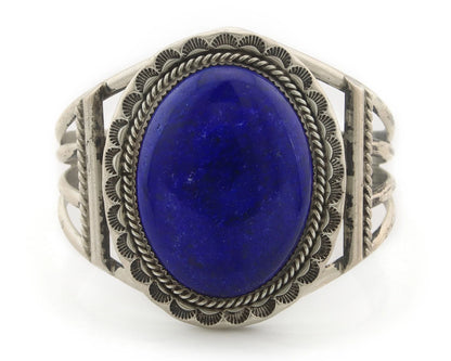 Navajo Cuff Bracelet Sterling Silver Natural Lapis Vintage Signed J Nelson