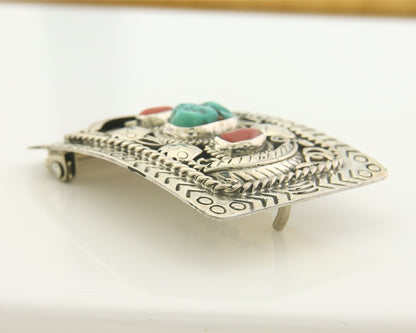 Navajo Belt Buckle 925 Sterling Silver Signed Teepee on Hill 1.9 x 2.9 in C.80's