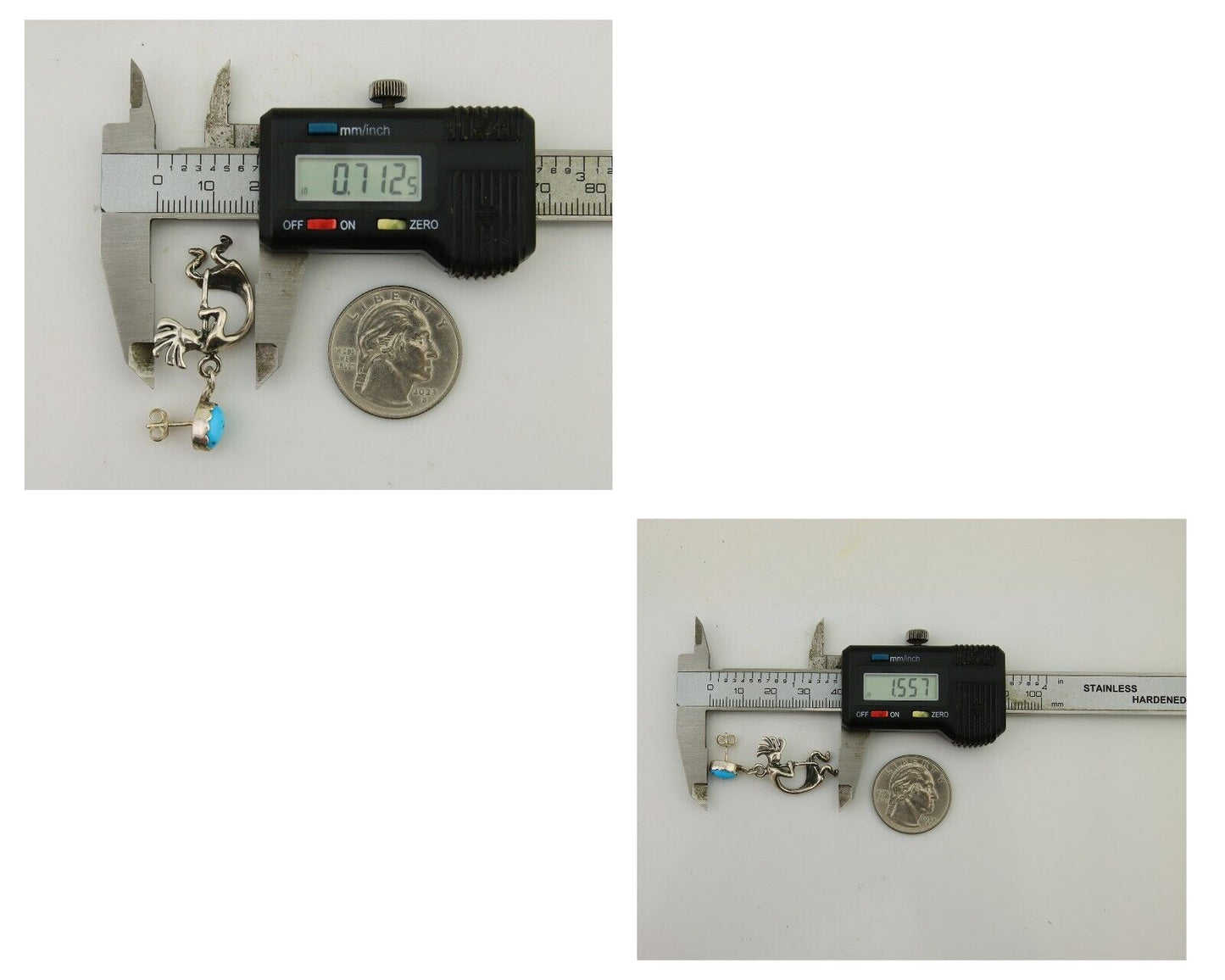 Navajo Dangle Kokopelli Earrings 925 Silver Natural Turquoise Native Artist C80s