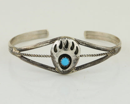 Navajo Paw Bracelet 925 Silver Blue Turquoise Native American Artist C.80's