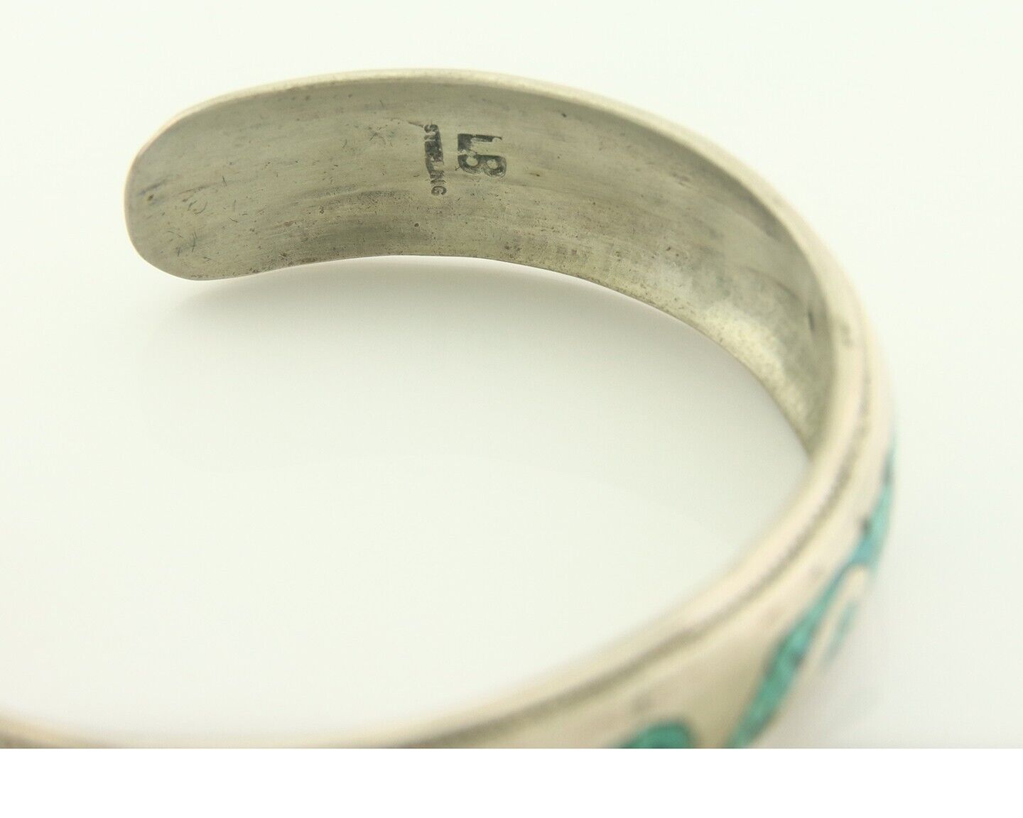 Navajo Bracelet 925 Silver Inlaid Turquoise Cuff Artist Signed LB C80s