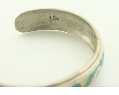 Navajo Bracelet 925 Silver Inlaid Turquoise Cuff Artist Signed LB C80s