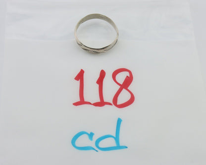 Navajo Hand Stamped Band 925 Silver 5.0 mm Signed Larry Chavez Size 12.25 C.80's