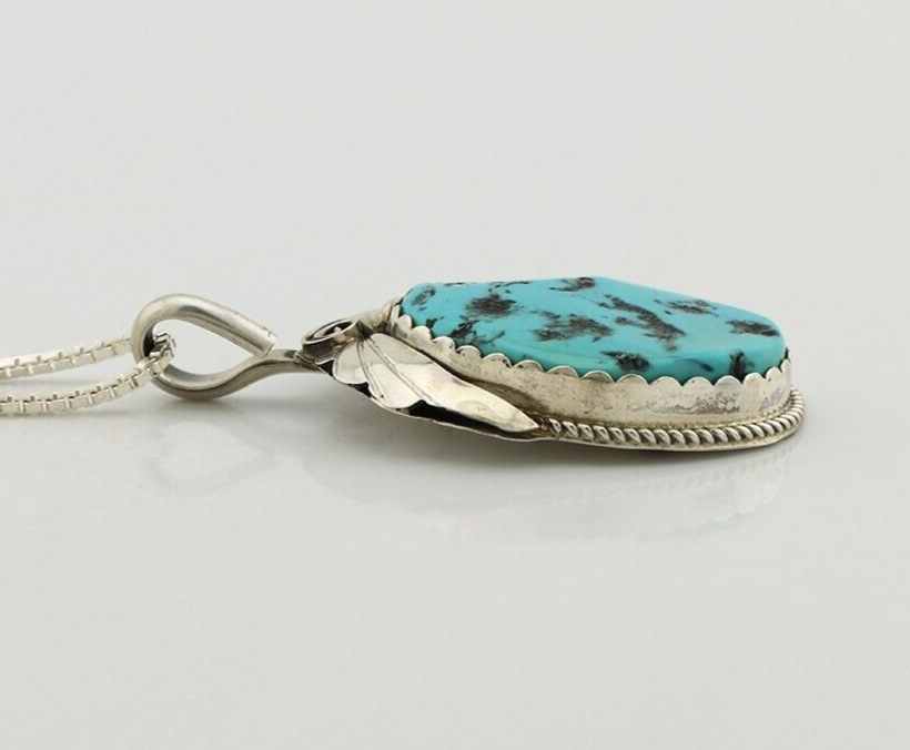 Navajo Necklace Pendant 925 Silver Turquoise Signed Justin Morris C80s