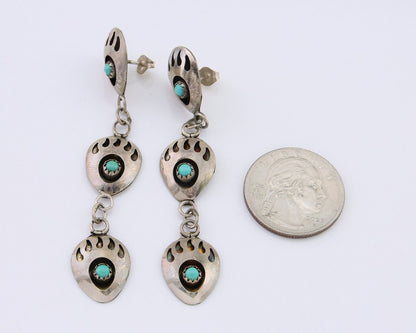 Navajo Paw Earrings 925 Silver Kingman Turquoise Native American Artist C.80's