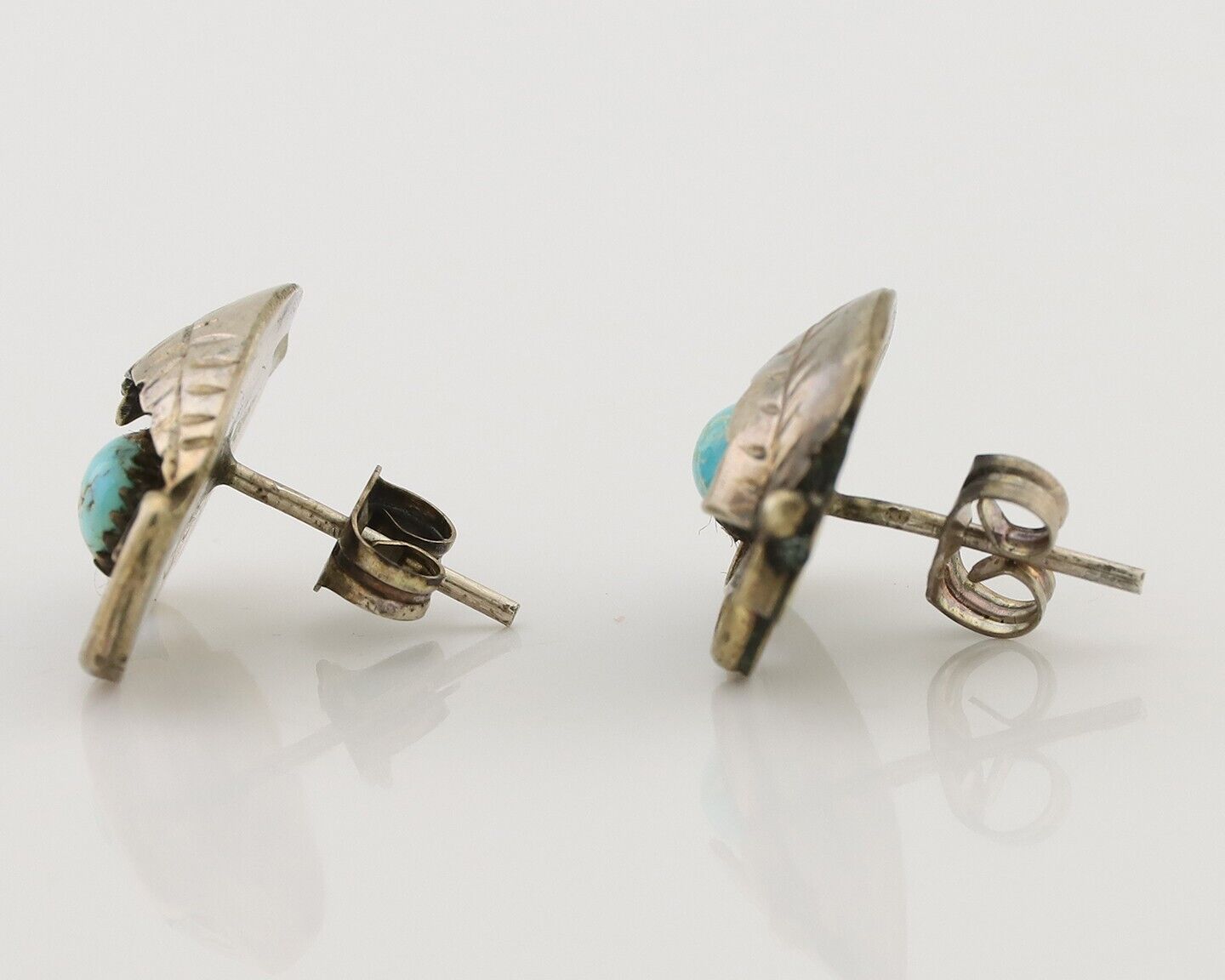 Navajo Earrings 925 Silver Natural Turquoise Native American Artist C.80's