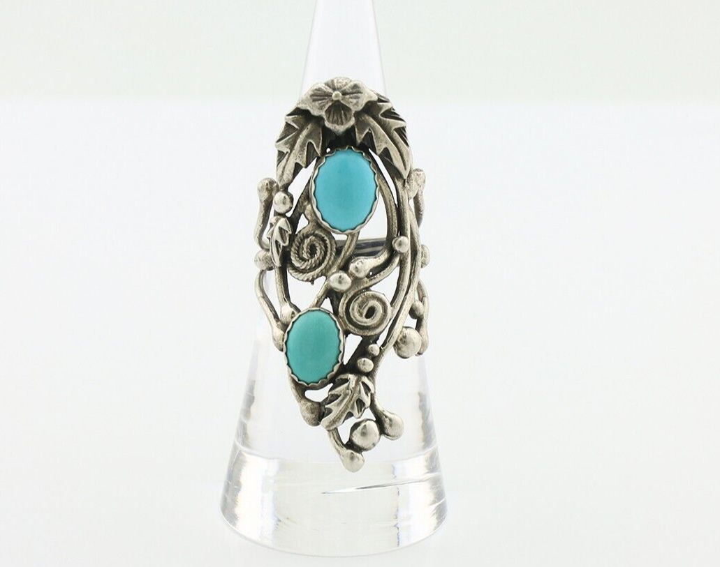 Navajo Ring 925 Silver Sleeping Beauty Turquoise Artist Signed C.80's