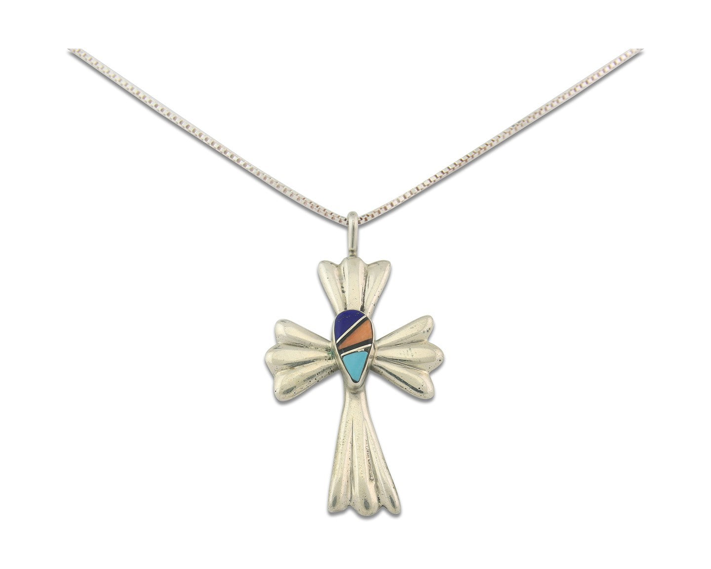 Navajo Cross Necklace Sterling Silver Authentic Natural Gemstones Signed M