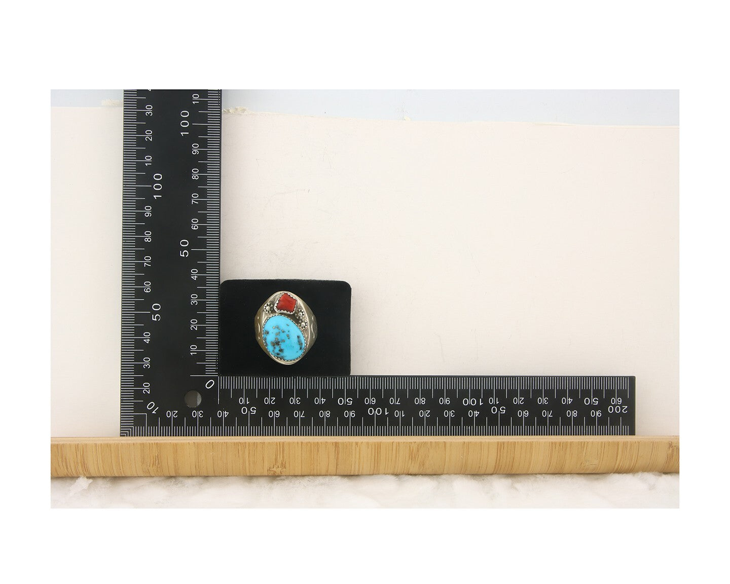 Men Heavy Navajo Ring 925 Sterling Natural Coral & Turquoise C.80's Size 12.25