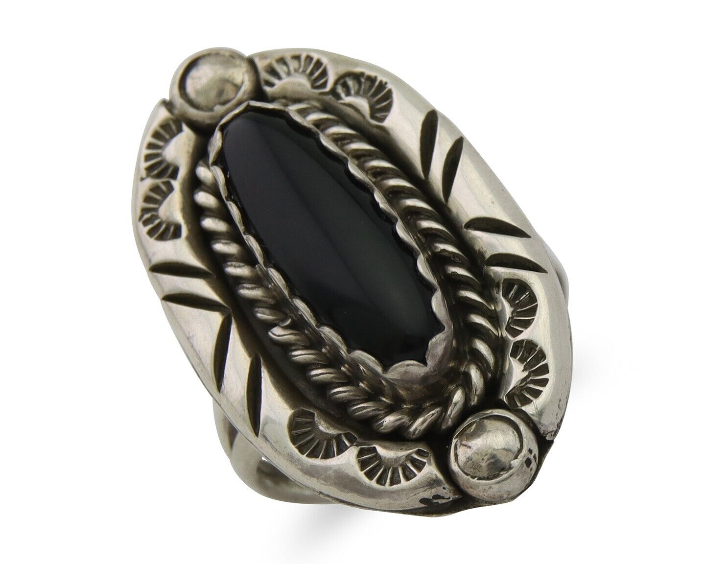 Navajo Handmade Ring 925 Silver Black Onyx Artist Signed V & N Edsitty C.80's