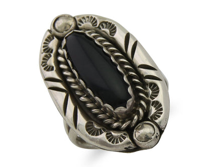 Navajo Handmade Ring 925 Silver Black Onyx Artist Signed V & N Edsitty C.80's
