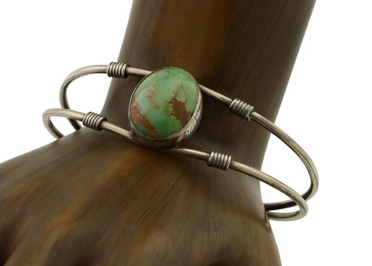 Navajo Bracelet 925 Silver Natural Green Turquoise Native American Artist C.80's