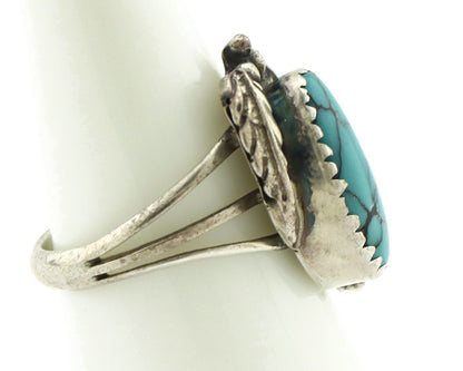 Navajo Ring 925 Silver Spiderweb Turquoise Artist Signed Prairie Fire C.80's