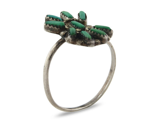 Vintage Zuni Ring 925 Sterling Silver Traditional Authentic Turquoise Size 8.0
