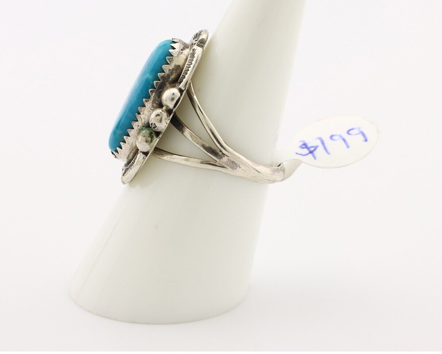 Navajo Ring 925 Silver Blue Gem Turquoise Native American Artist C.80's