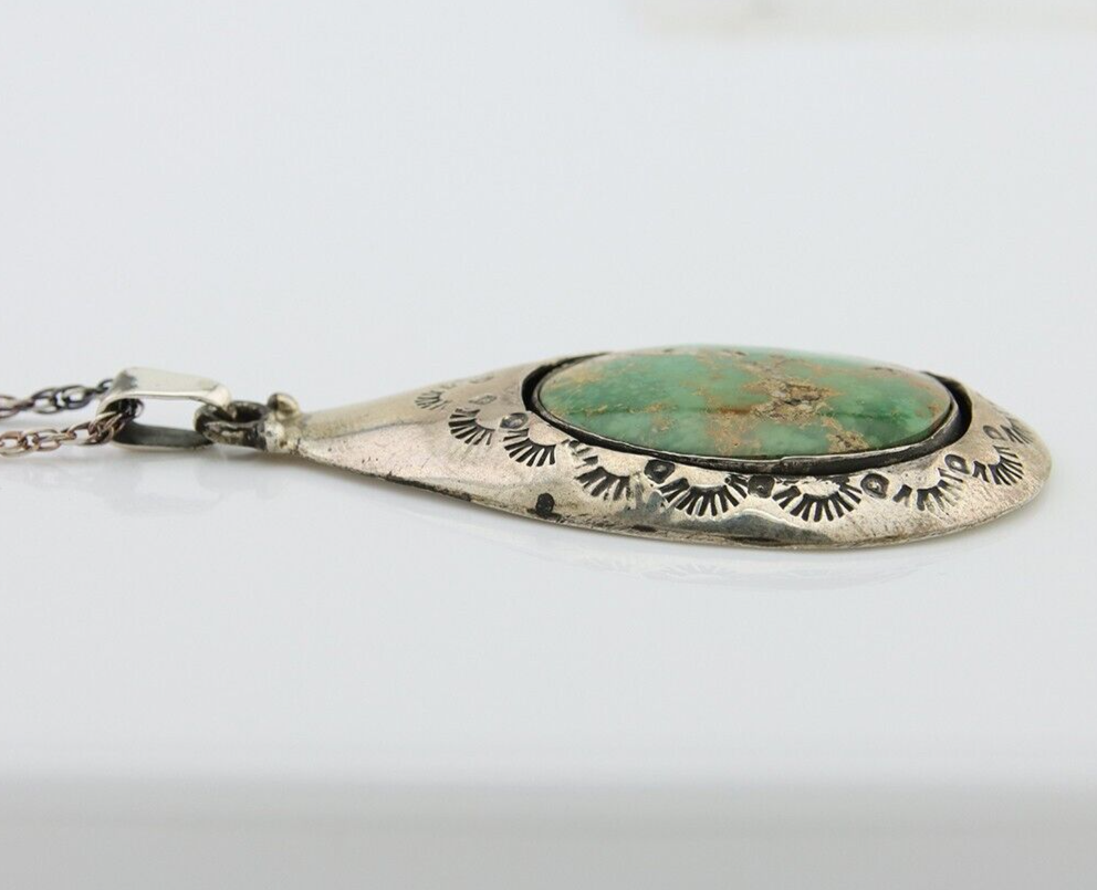 Navajo Necklace 925 Silver Natural Green Turquoise Artist Tony Guerro C.80's
