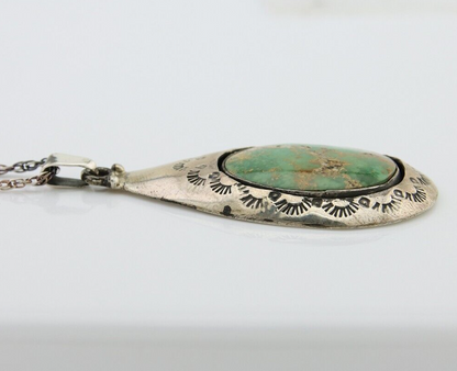 Navajo Necklace 925 Silver Natural Green Turquoise Artist Tony Guerro C.80's