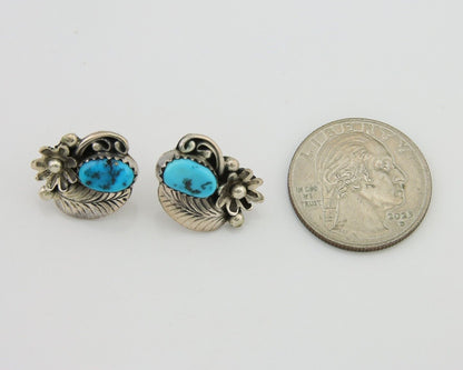 Navajo Dangle Earrings 925 Silver Natural Turquoise Native American Artist C80s