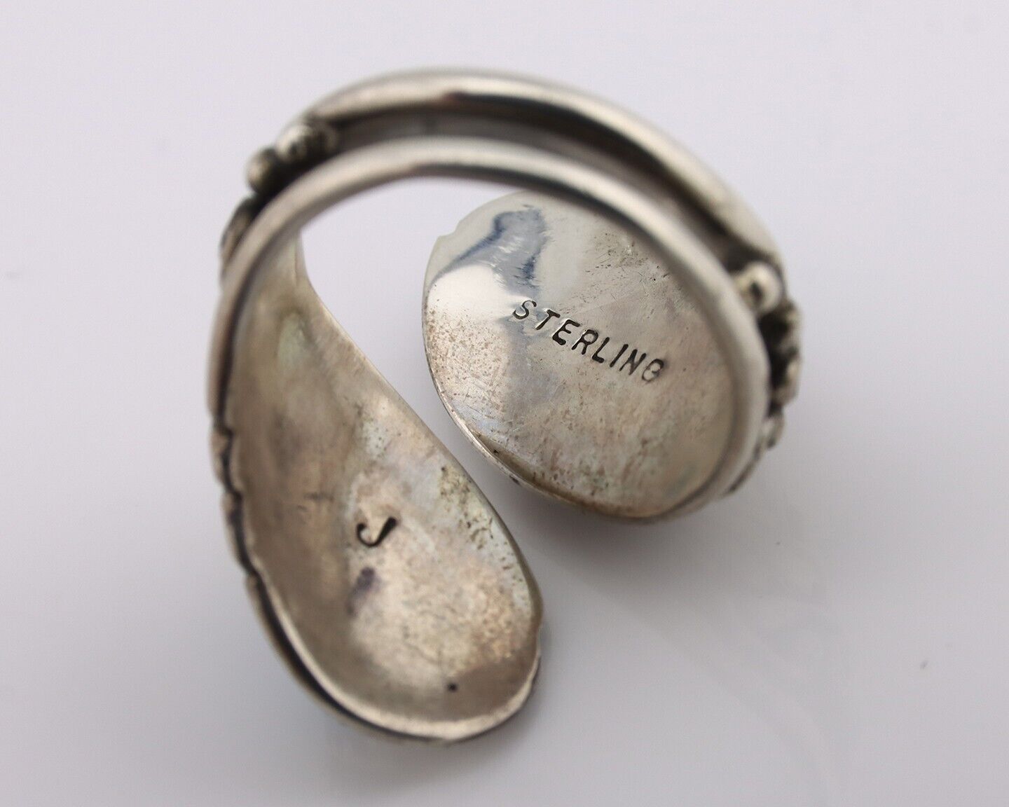Navajo Ring 925 Silver Natural Blue Turquoise Artist Signed J C.80's