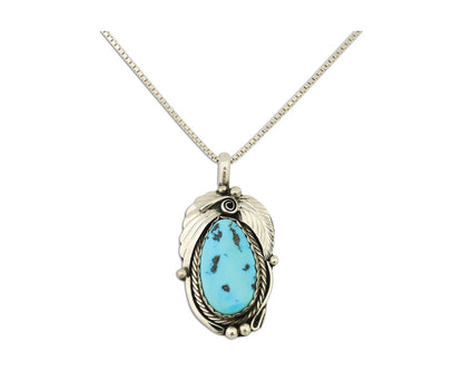 Navajo Necklace 925 Silver Sleeping Beauty Turquoise Signed Justin Morris C.90's