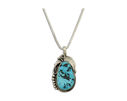 Navajo Necklace Pendant 925 Silver Blue Turquoise Signed Justin Morris C.80's