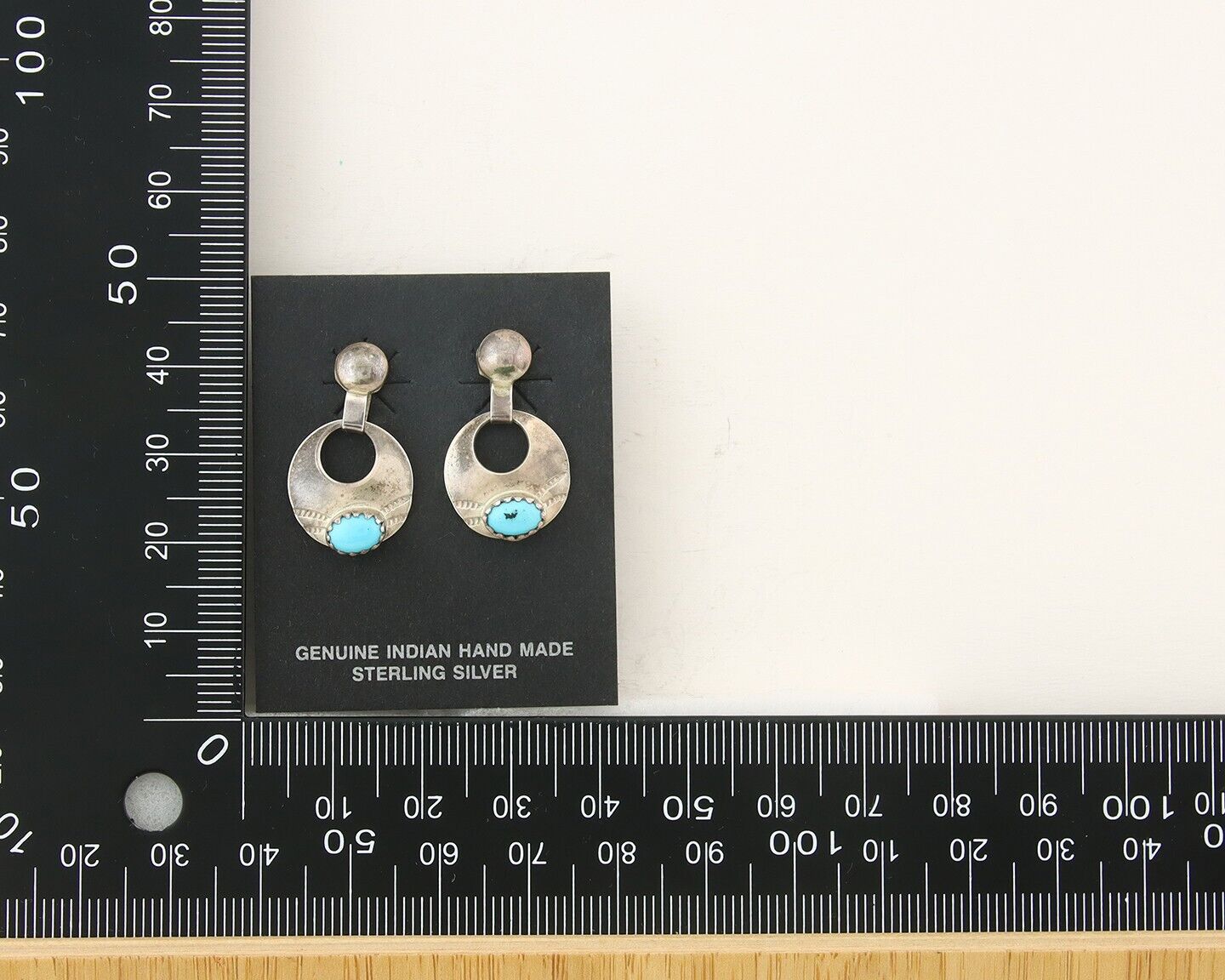 Navajo Dangle Earrings 925 Silver Natural Turquoise Native American Artist C80s